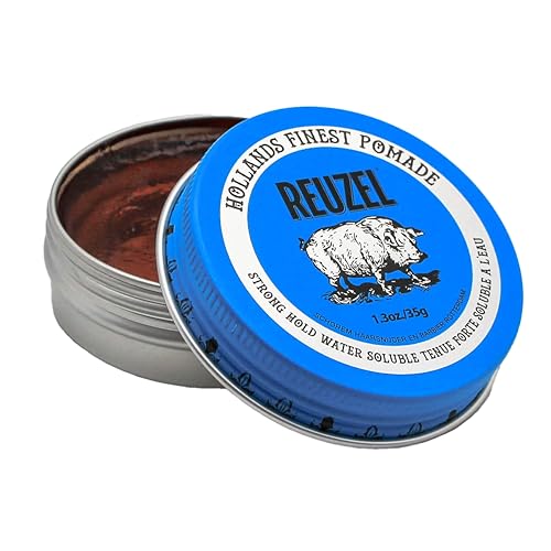 REUZEL Blue Pomade, Strong All Day Hold, Water Soluble Styling, High Shine and Flake Free, Easy To Wash Out, For All Hair Types