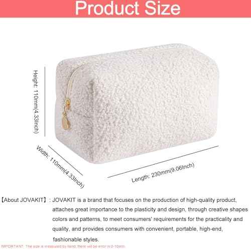 JOVAKIT Travel Makeup Bag Cosmetic Bag for Women, Fashion Christmas Gifts, Plush Zipper Make Up Pouch, Large Capacity Toiletry Organizer Makeup, Portable Storage Bag Trendy Stuff (White)