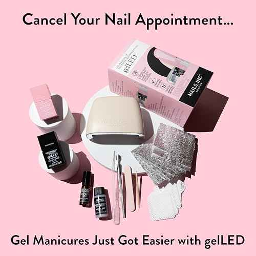 Nails Inc GelLED UV/LED Gel Nail Polish Manicure Starter Kit, Beginner Friendly, Art Manicure Salon At Home, LED Lamp, Pink Nail Polish, Manicure Tools, Primer, Base & Topcoat, Hema Free, 32 Pieces