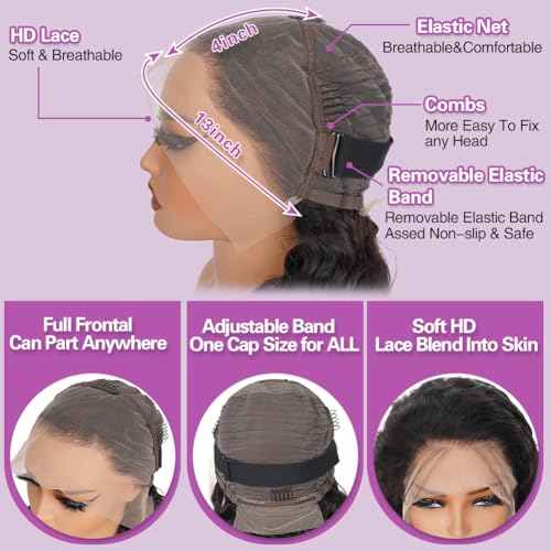 30 Inch Deep Wave Lace Front Wigs Human Hair,13x4 HD Lace Front Wet And Wavy Glueless Deep Wave BussDown Curly Human Hair Frontal Wigs for Women Pre Plucked 180 Density, Small Knots, Tangle Free