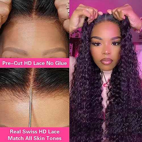 26 Inch Wear and Go Glueless Wigs Pre Plucked 200% Density Deep Wave Lace Front Wigs Human Hair for Women Transparent Closure Wigs Natural Color