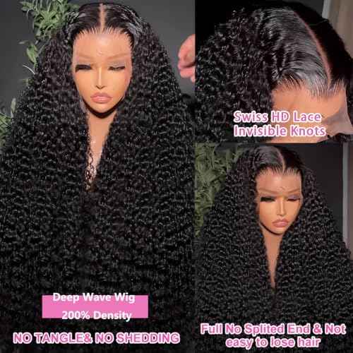 20 Inch 13x6 Deep Wave Lace Front Wigs Human Hair 200 Density 13x6 HD Lace Front Wigs Human Hair Pre Plucked Deep Curly Glueless Wig 100% Virgin Human Hair Lace Front Wigs for Women