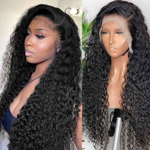 Water Wave Lace Front Wigs Human Hair 13x4 HD Transparent Lace Frontal Wigs Human Hair Pre Plucked 180% Density Water Wave Wig for Black Women Natural Color 30 Inch