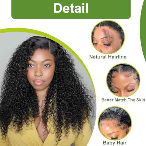 30 Inch 13x6 Deep Wave Lace Front Wigs Human Hair 180% Density Curly Human Hair Wigs Pre Plucked Jerry Curly Wigs Human Hair for Women Natural Black