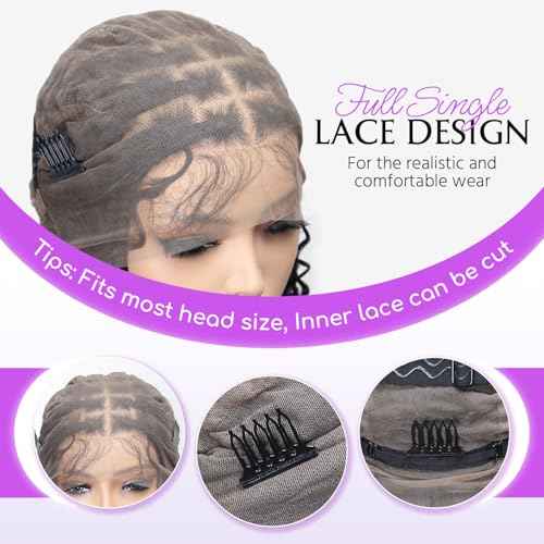 12 Inch Full Lace Front Short Boho Braided Wigs for Black Women Knotless Bob Box Braided Wig With Baby Hair Synthetic Braided Wigs Natural Black