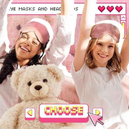 Newcotte Sleepover Party Supplies for Girls, 24 Pcs Includes Plush Sleep Eye Mask and Bow Hair Band, Fur Face Wash Headband Faux Fur Mask for Women (Cute Style)