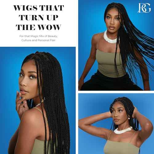 JBG 36 Inch Braided Wigs for Black Women - Knotless Box Braid Wig with Baby Hair, Lightweight Glueless Braided Lace Front Wigs, Full Double Lace Wig, Handmade Synthetic Box Braids, Long Black