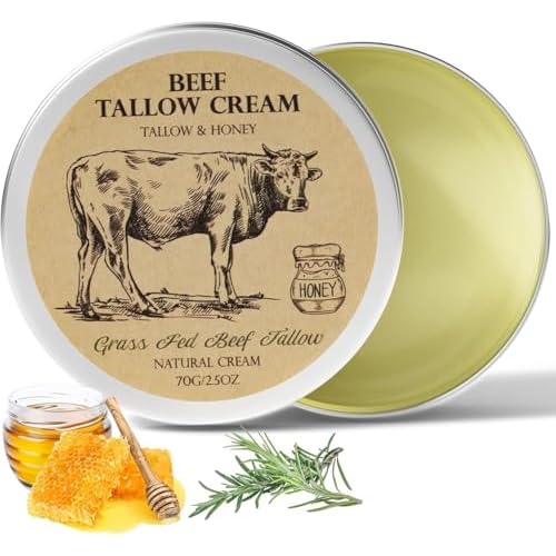 Beef Tallow for Skin, Tallow and Honey Cream,Tallow Face Moisturizer, Natural Grass-Fed Beef Tallow Balm with Raw Honey Moisturizing Cream for Body Lotion Skin Care for Skin (2.47 Oz)