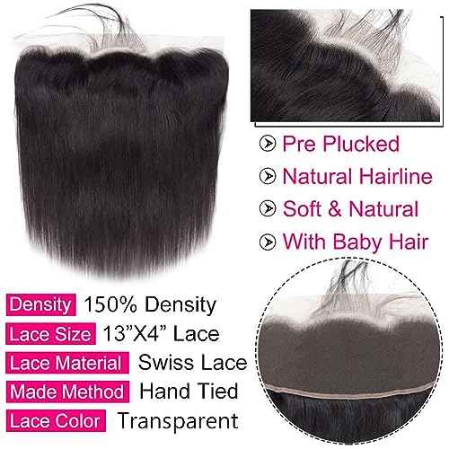 12A Straight Bundles with Frontal Human Hair 20 22 24 with 18 Inch Brazilian Human Hair Bundles with Closure 100% Unprocessed Virgin Hair Weave Bundles with 13x4 HD Lace Frontal