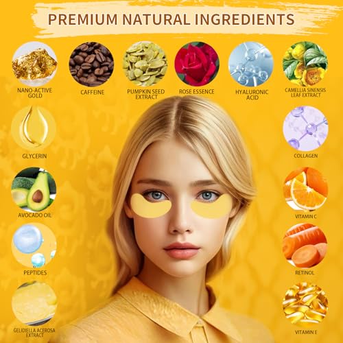 Under Eye Patches For Puffy Eyes 30Pairs, 24K Gold Eye Mask For Dark Circles and Puffiness, Under Eye Mask Patches Skincare, Eye Gel Pads, Eye Patches For Wrinkles, Puffy Eyes Bags Treatment Women Men