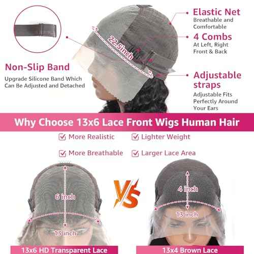 Deep Wave 13x6 HD Lace Front Wigs Human Hair 200 Density Curly Wig Wet and Wavy Lace Front Wigs for Women Human Hair Wig Pre Plucked with Baby Hair Natural Color (22 Inch)