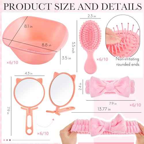 60 Pcs Spa Party Supplies for Women Pink Facial Mask Bowl Set with Facial Mask Bowls Spatula Brush Puff Measuring Scoop Basin Mirror Air Cushion Comb Headband Spa Birthday Party Favor