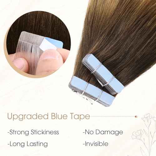 LADY MIRANDA Tape in Hair Extensions Human Hair 100% Remy Hair Extensions 20 Inch 20 Pcs 50g/pack Tape in Extensions Seamless Invisible Long Lasting Tape ins Hair Extension (T4/27, 20 Inch)