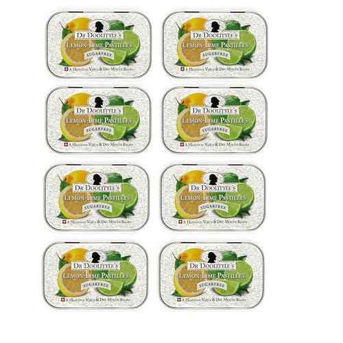 Dr. Doolittle¡¯s Sugar Free Soft Fruit Pastilles for Voice and Throat, Lemon Lime Flavor, 2.12 Ounce Tin, Approximately 25 Count Package, 8 Pack