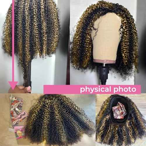 250% Density Kinky Curly Half Wig Human Hair Update 3 In 1 Seamless Flip Over Wigs Human Hair Wear and Go Glueless Wig Beginner Friendly Drawstring Wig for Black Women 16 Inch