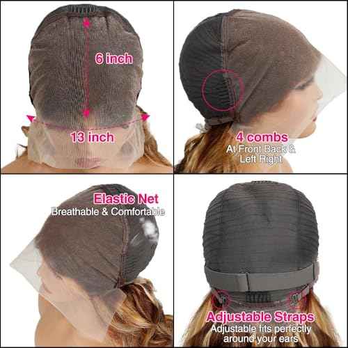 250% Density Honey Blonde Body Wave Lace Front Wig Human Hair 4/27 Highlight Ombre Lace Front Wigs 13x6 Glueless HD Transparent Lace Frontal Wig for Women Pre Plucked with Baby Hair (24inch)