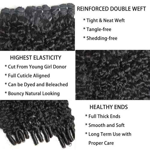 3c4a Burmese Curly Bundles Human Hair Weave Water Wave Curly Quick Weave Hair Bundles with Spiral End for Women Natural Black 3 Pcs Mixed Length 20 20 20 Inches