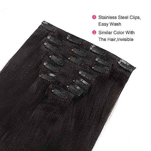 ABH AMAZINGBEAUTY HAIR Yaki Straight Clip in Human Hair Extension Virgin Real Remy Thick Hair Natural Black Double Wefts for African American Black Women 7 Pieces 120 Gram Per Set, 26 Inch