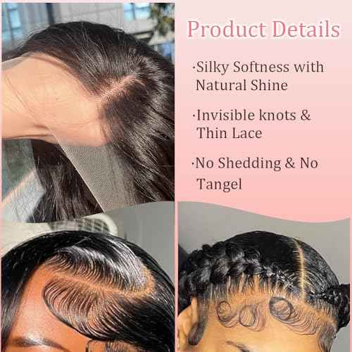 annione 24 Inch 13x6 Lace Front Wigs Human Hair 200% Density Real Human Hair Wig Body Wave HD Lace Frontal Wigs Pre Plucked Transparent Lace Natural Black for Women