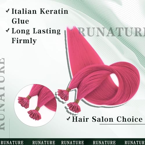 RUNATURE Keratin Tip Extensions U Tip Hair Extensions Human Hair Utip Human Hair Extensions Hot Pink K Tip Extensions Real Human Hair Prebonded Hot Fusion Hair Extensions for Highlight 20 Inch 25g 25s