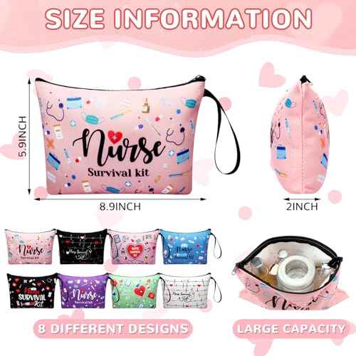 24 Pack Nurse Cosmetic Bags Bulk Nursing Survival Kit Canvas Zipper Pouch Bags Novelty Thank You Gift for Nurse Week Medical Assistant Week Healthcare Workers 2025 Nursing Graduation(Classic)