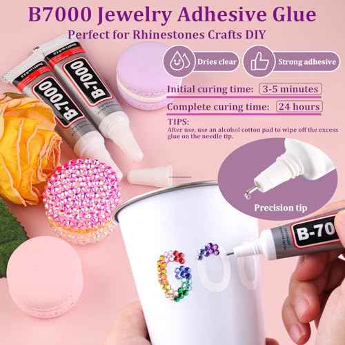 22000Pcs Resin Rhinestones for Bedazzling with Tweezers, Multicolor 2/3/4mm Rhinestones for Crafting with B7000 Jewelry Glue for DIY Crafts Clothing Tumblers Shoes Fabric Nail Art