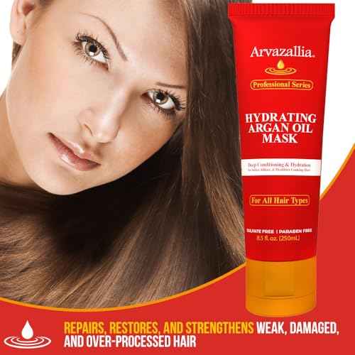 Arvazallia Hydrating Argan Oil Hair Mask and Deep Conditioner for Dry or Damaged Hair (8.5 oz Tube)
