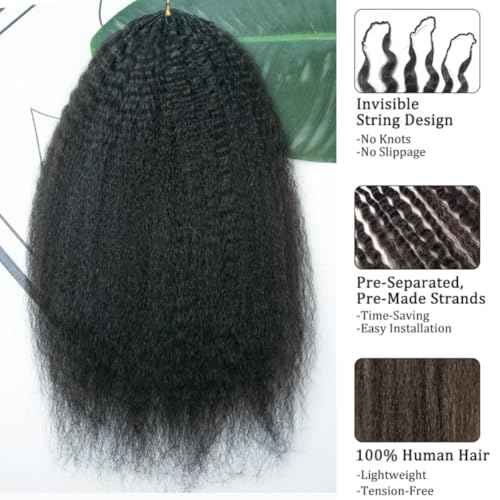 Kinky Straight Feather Crochet Hair Extensions Pre Looped Crochet Human Hair Curly For Black Women Pre Separated Knotless Crochet Hair 16Inch 120g