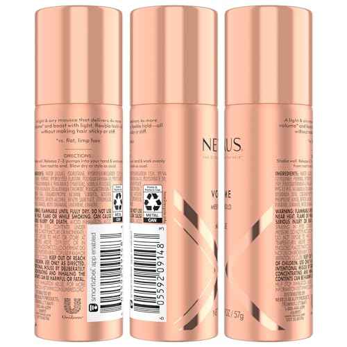 Nexxus Travel Mousse, Volume Medium Hold 4-Pack ? 72-Hour Anti-Humidity Shield, 48-Hour Frizz Control, Rose Fragrance, 2 Oz Ea