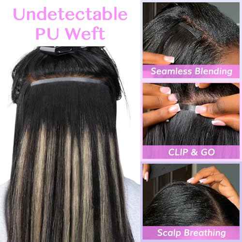 IDN BEAUTY Seamless Clip In Hair Extensions Human Hair, Straight 110g 18 Inch, 1B/19/1B Natural Black to Light Blonde Remy Hair Seamless Clip Ins For Black Women PU Weft Invisible Edge 7pcs