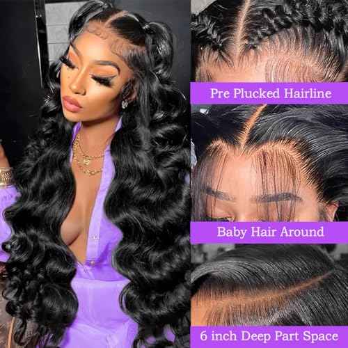 13x6 Body Wave Lace Front Wigs Human Hair 200% Density HD Lace Front Wigs Human Hair Pre Plucked Glueless Wig 100% Virgin Lace Frontal Wigs for Women Natural Color (20inch)