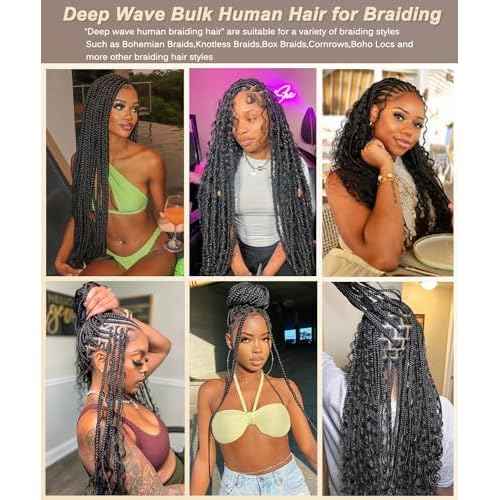 Bulk Human Hair for Braiding - 12A Curly Human Hair Bundles for Black Women - 20 inch, Deep Wave, No Weft, Boho Braids - 100% Unprocessed Brazilian Virgin Human Hair Extensions - Beauty Youth