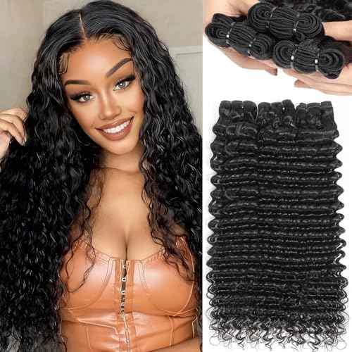 inlovwith Deep Wave Bundles Human Hair, Selected Healthy Curly Human Hair Bundles 100% Unprocessed Brazilian Virgin Hair Wet and Wavy (3 Bundles, 18 20 22 Inches)