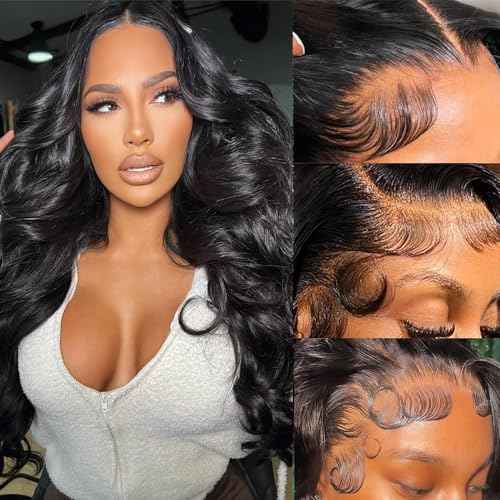 24Inch 13x6 Body Wave Lace Front Wigs Human Hair Pre Plucked With Baby Hair 200% Density Glueless Wigs for Women HD Transparent Lace Front Wigs with Natural Hairline