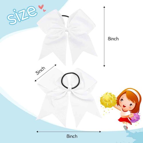 WRNZL Cheer Bows, White Hair Bows, 20 Pcs 8 Inch Bows for Cheerleaders, Girls, Softball, Ponytail Holders, Cheerleading Hair Accessories