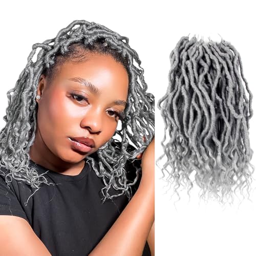 BOHOBABE Faux Locs Crochet Hair 14 Inch, Grey Boho Soft Crochet Locs with Curly Ends, Short Bohemian Goddess Locs Crochet Braids for Black Women (6 Packs, Gray)