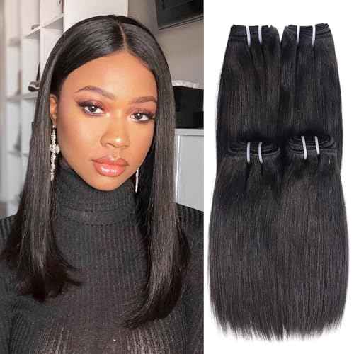 12A Straight Human Hair Bundles (12 12 14 14 Inches, 4 Bundles) 100% Unprocessed Brazilian Virgin Hair for Women Natural Black Hair Weave
