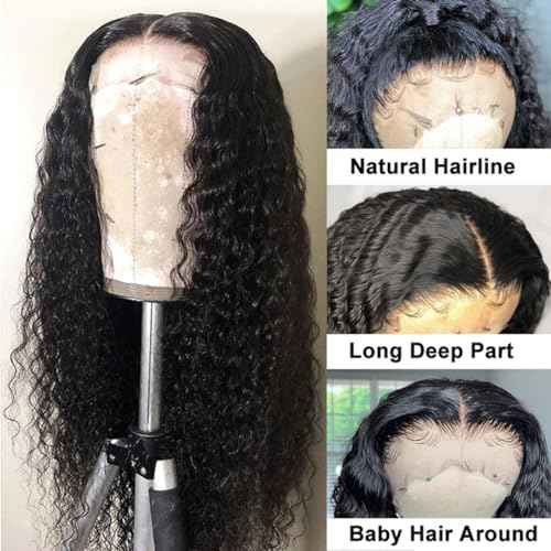 Deep Wave Lace Front Wig Human Hair 13x4 Curly Lace Frontal Wigs for Black Women Water Wave Wig Human Hair Pre Plucked with Baby Hair 180 Density Kinky Curly Wet and Wavy Glueless Wigs