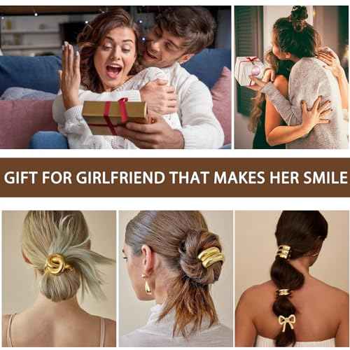 YONOY 6Pcs Gold Hair Ties,Metal Hair Ties for Thick Hair,Damage Ponytail Holders,6 Styles Hair Accessories for Women