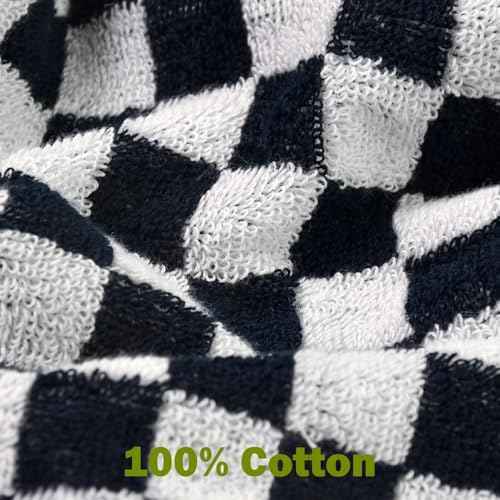 Jacquotha Wash Cloths Checkered 4 Pack (Black and White) - Cotton Washcloths for Face Body, 13 x 13 Inches Daily Cleansing Kitchen Towels