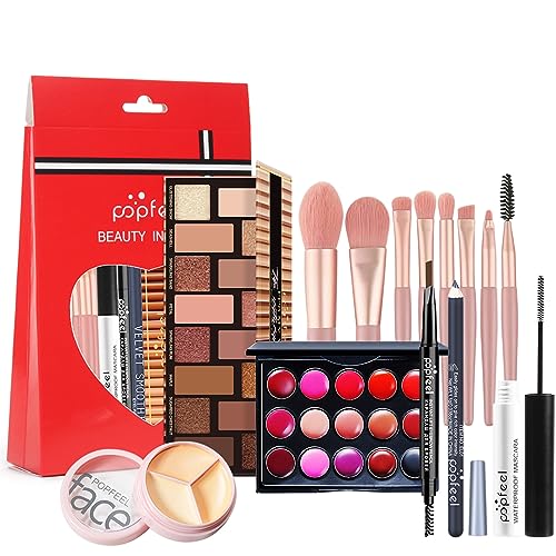 Joyeee All in One Makeup Kit, Full Starter Essential Makeup Kit for Women Beginners Includes Eyeshadow Palette Lipstick Mascara Eyebrow Pencil Concealer Brush Set