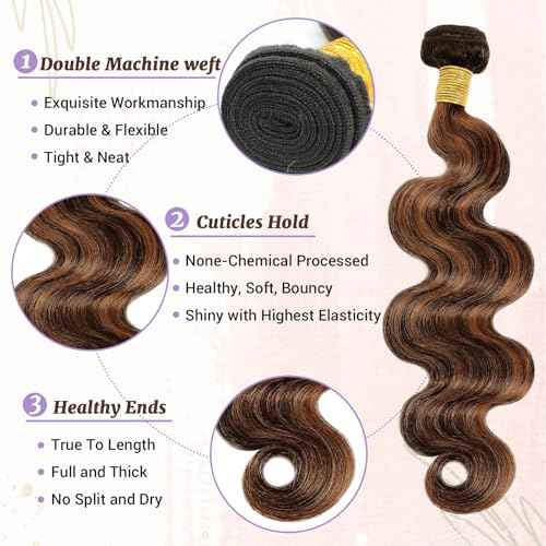 P1B/30 Body Wave Human Hair Bundles Highlight Brown Color Body Wave Bundle 100% Real Human Hair And True To Length 16 18 20 Inch 3 Pcs/Pack