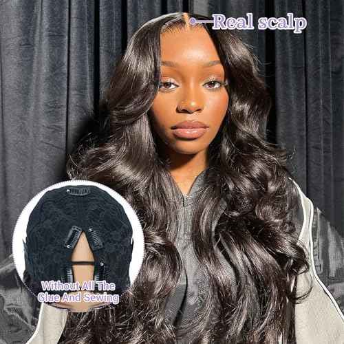Body Wave V Part Wig Human Hair Glueless Clip In 100% Real Human Hair V-part Wigs No Glue No Sew In Upgrade U Part Wig For Beginners Friendly 200 Density 22 Inch