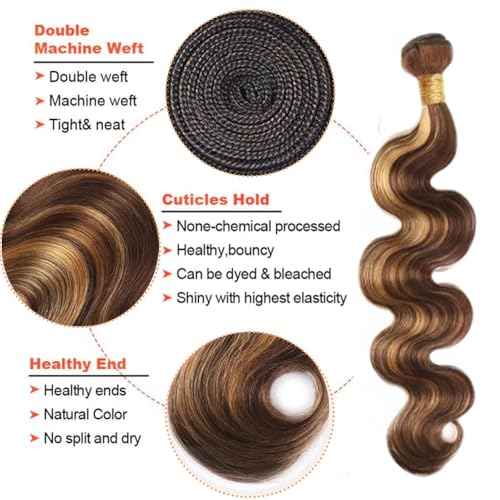 P4/27 Brown Bundles Human Hair Highlight Bundles 30 32 34 Inch Unprocessed Brazilian Virgin Remy Hair 3 Bundle Honey Blonde Body Wave Bundle Human Hair Extensions