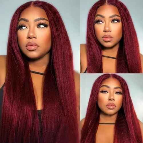 99j Bundles Human Hair Wine Red Bundle Burgundy Kinky Straight Human Hair Bundle 22 24 26 inch 99J Yaki Bundles