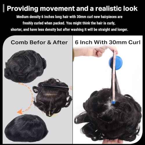 blazingfire Amiable Soft Man Human Hair Replacement System Ultra Pu Thin Skin Toupee Hair Piece for Men Male Hairpiece Wigs 8x10 Inch #1B Off Black