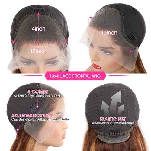 SIFULAN 13x4 Honey Blonde Lace Front Wig Human Hair 180 Density 26 Inch Highlight Ombre Straight HD Transparent Lace Pre Plucked Human Hair Wigs for Women P4/27 Color