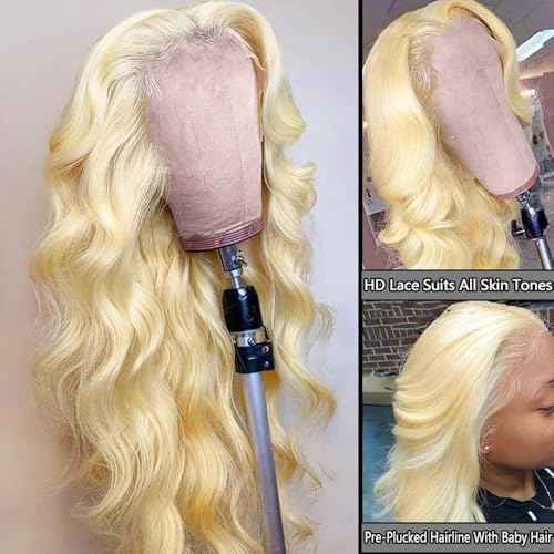 613 13x6 Lace Front Wig Human Hair Blonde Body Wave Glueless HD Lace Frontal Wigs Pre Plucked with Baby Hair for Black Women 180% Density 26 Inch