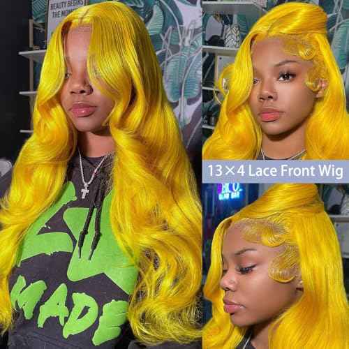 28 Inch Yellow Wig Human Hair 13x4 Yellow Lace Front Wig Human Hair Body Wave Lace Front Wigs Human Hair Blonde Wig Human Hair Colored 200% Density HD Frontal Wigs human hair