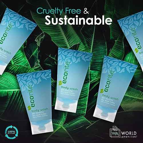 Ecorite Body Wash with Cucumber-Melon Fragrance, Travel Size Hotel Amenities Biodegradable/Recyclable Tube, 1 fl oz/30 ml, Pack of 288
